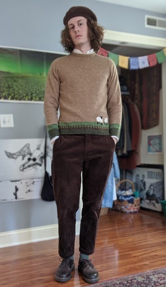 Мужской светло-коричневый свитер с круглым вырезом с принтом от ASOS DESIGN