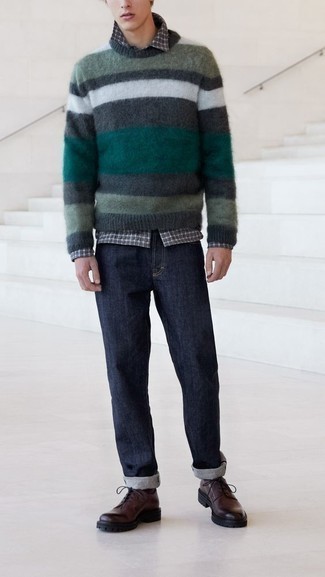 Мужской разноцветный свитер с круглым вырезом в горизонтальную полоску от ASOS DESIGN
