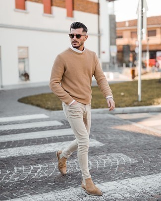 Мужской светло-коричневый свитер с круглым вырезом от Maison Margiela
