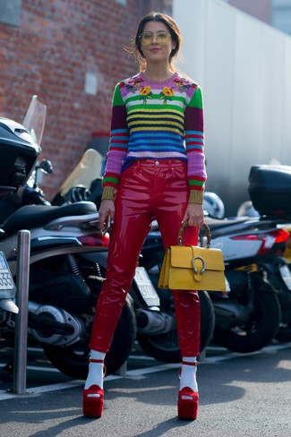 Женский разноцветный свитер с круглым вырезом в горизонтальную полоску от Helmut Lang