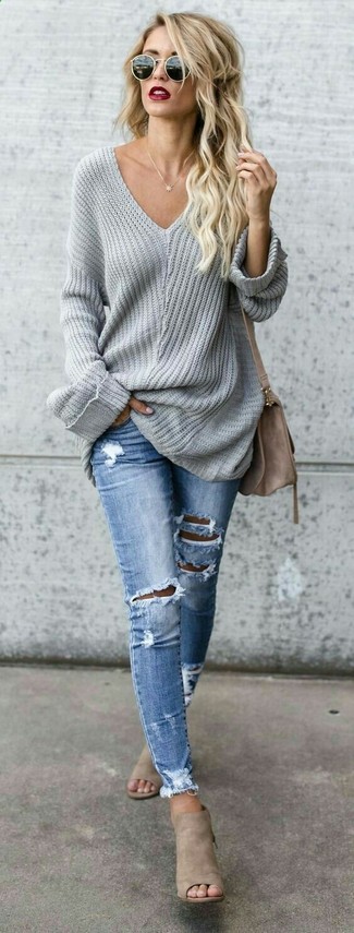 Серый свободный свитер от MAISON KITSUNE