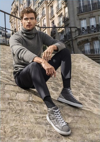 Мужские серые кожаные высокие кеды от Nike