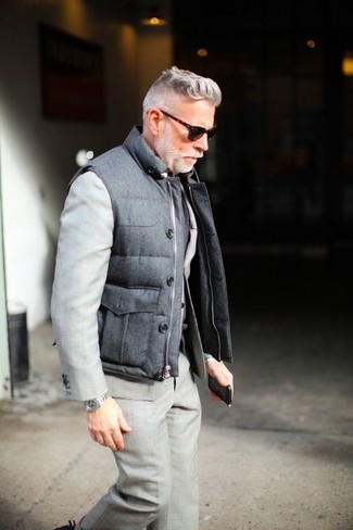 Мужская серая стеганая куртка без рукавов от Thom Browne