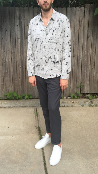 Мужская серая рубашка с длинным рукавом с принтом от Vivienne Westwood MAN