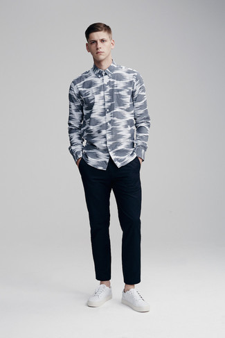 Мужская серая рубашка с длинным рукавом с принтом от Karl Lagerfeld