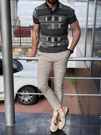 Мужская темно-серая футболка-поло с принтом от Versace Jeans