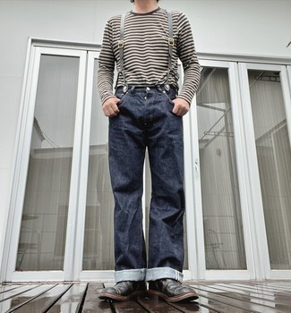 Мужская серая футболка с длинным рукавом в горизонтальную полоску от Thom Browne