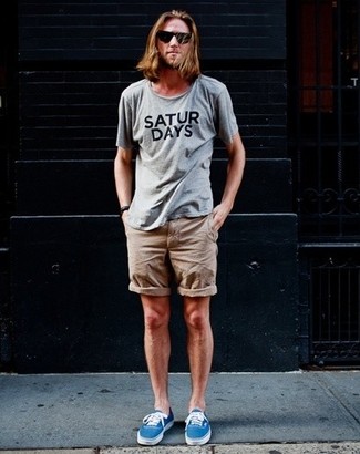 Мужская серая футболка с круглым вырезом с принтом от AMI Alexandre Mattiussi