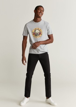 Мужская серая футболка с круглым вырезом с принтом от Comme Des Garcons Homme Plus
