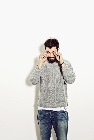 Как носить вязаный свитер с джинсами мужчине: Вязаный свитер и джинсы — рассмотри этот образ, если не боишься быть в центре внимания.