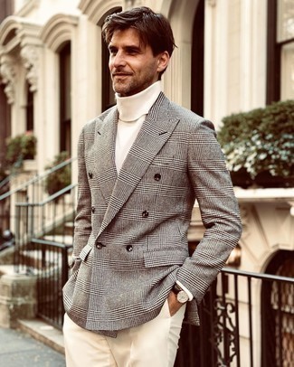 Как носить белую водолазку с серым пиджаком в шотландскую клетку мужчине: Серый пиджак в шотландскую клетку и белая водолазка — неотъемлемые вещи в гардеробе джентльменов с чувством стиля.