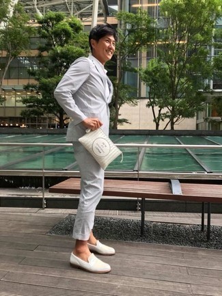 Мужской белый кожаный мужской клатч с принтом от Versace