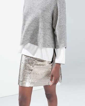 Серебряная мини-юбка с пайетками от Love