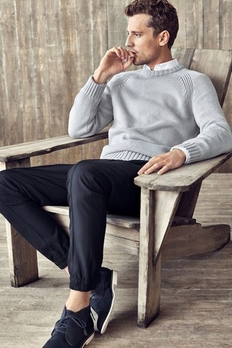 Мужской серый свитер с круглым вырезом от John Elliott