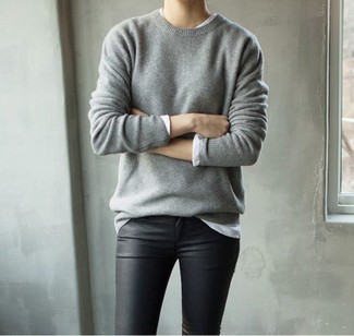 Женский серый свитер с круглым вырезом от Only