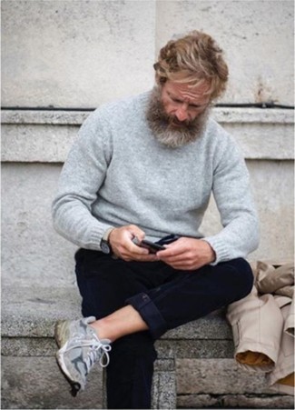 Мужской серый свитер с круглым вырезом от Isabel Marant