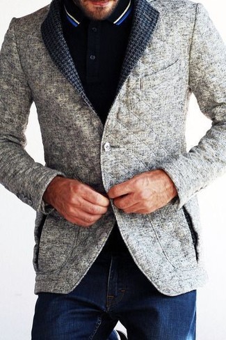 Мужской серый стеганый пиджак от Moncler
