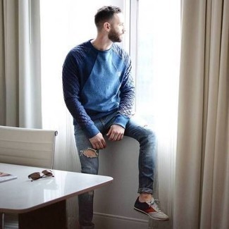 Мужской темно-синий стеганый свитер с круглым вырезом от Esprit