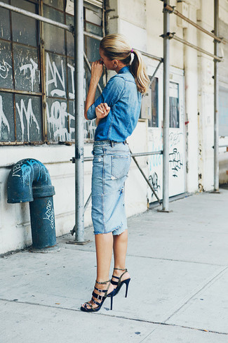 Голубая джинсовая юбка-карандаш от Frame Denim