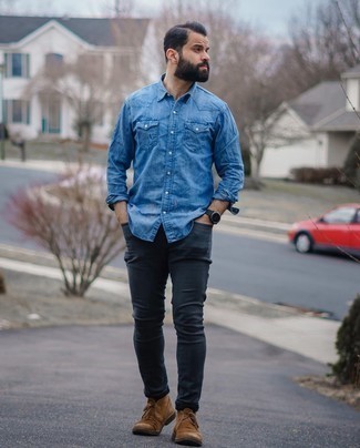 Мужская синяя джинсовая рубашка от Ambush