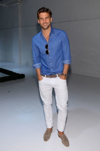 Мужская синяя рубашка с длинным рукавом от Alexander McQueen