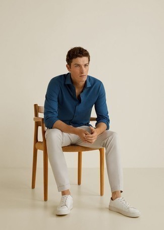 Мужская синяя рубашка с длинным рукавом от Burton Menswear London