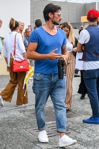 Мужская синяя футболка с круглым вырезом от Alex Mill