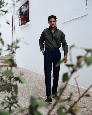 Мужская темно-зеленая рубашка с длинным рукавом от Dolce & Gabbana