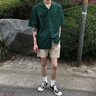 Мужская темно-зеленая рубашка с коротким рукавом от Ziggy Chen