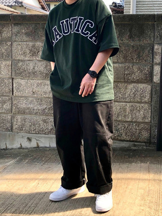 Мужская темно-зеленая футболка с круглым вырезом с принтом от Etro
