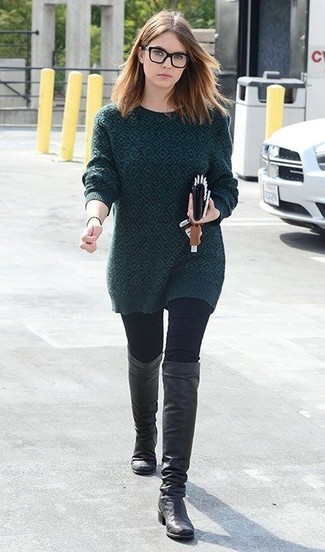 Женский темно-бирюзовый свитер с круглым вырезом с принтом от LOST INK PLUS
