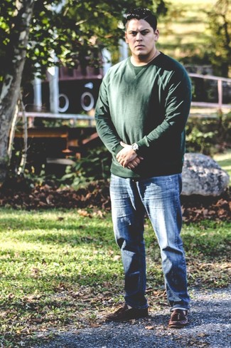 Мужской темно-зеленый свитер с круглым вырезом от Gieves & Hawkes