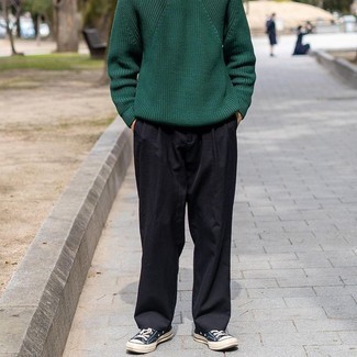 Мужской темно-зеленый свитер с круглым вырезом от Massimiliano Bini