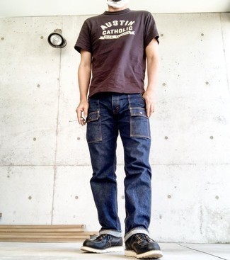 Мужская темно-коричневая футболка с круглым вырезом с принтом от Ksubi