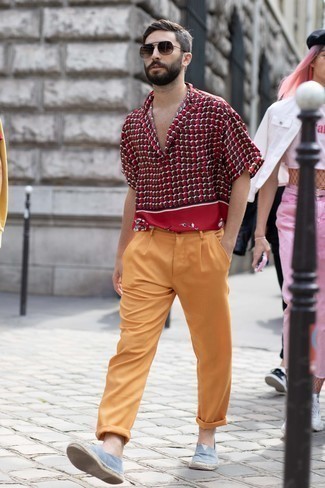 Мужская темно-красная рубашка с коротким рукавом с принтом от Dolce & Gabbana