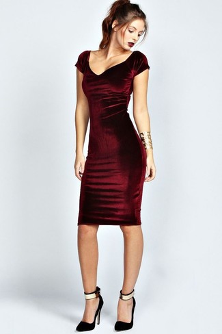 Темно-красное бархатное облегающее платье от Oasis