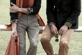 Мужские серые шерстяные классические брюки в шотландскую клетку от Incotex