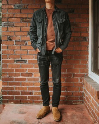 С чем носить рваные джинсы в 30 лет мужчине осень: Привлекательное сочетание темно-серой куртки-рубашки и рваных джинсов однозначно будет обращать на себя дамские взоры. Такой лук легко обретает свежее прочтение в сочетании с коричневыми замшевыми ботинками челси. Яркий и модный ансамбль — это то, что тебе нужно в прохладный осенний день.