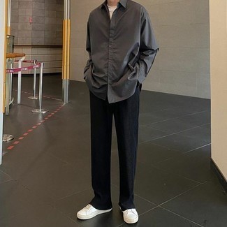 Мужская темно-серая рубашка с длинным рукавом от Topman