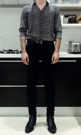 Мужская темно-серая рубашка с длинным рукавом с принтом от Just Cavalli