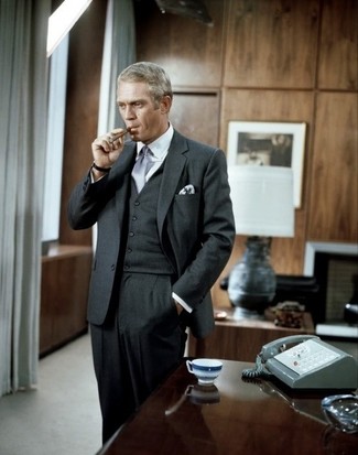 Мужской серый шелковый галстук от Alexander McQueen