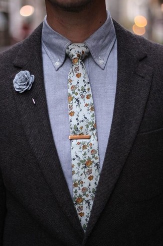 Мужской белый галстук с цветочным принтом от Alexander McQueen