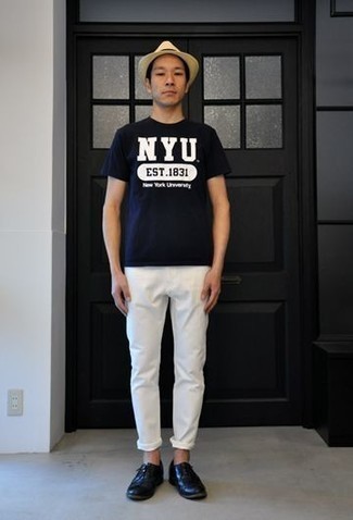 Мужская темно-сине-белая футболка с круглым вырезом с принтом от Love Moschino