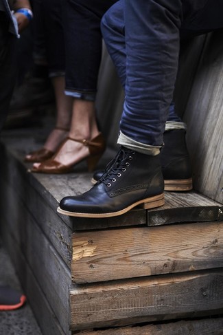 Мужские черные кожаные классические ботинки от Oliver Spencer