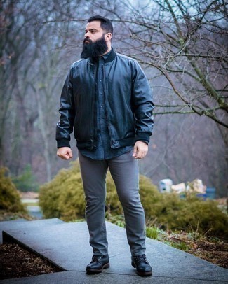 Мужской темно-синий кожаный бомбер от Urban fashion for men