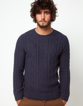 Мужской темно-синий вязаный свитер от French Connection