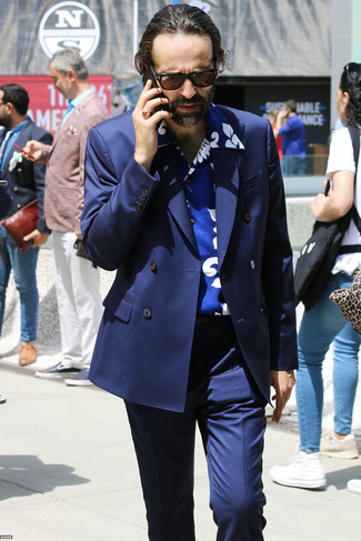 Мужская синяя рубашка с коротким рукавом с принтом от Alanui