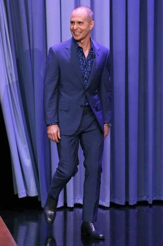 Мужская темно-синяя рубашка с длинным рукавом с принтом от Etro