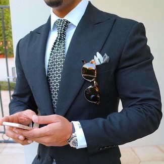 Мужской черно-белый галстук с принтом от Versace