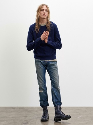 Мужские синие рваные джинсы от Lee